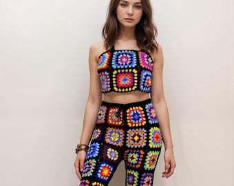 Crochet Pants, Festival Pants, Granny Pants, Women Trousers, Boho Pants, Knit Pants, Crochet Trousers,