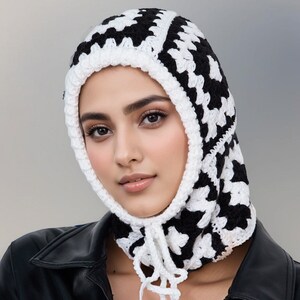 Granny Square Knit Balaclava: Handcrafted Cotton-Wool Blend