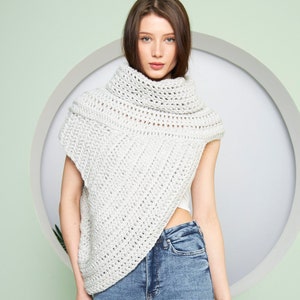 Hooded Katniss Inspired Cowl, Handmade Knit Vest Scarf, Hooded Crochet Cross Body Sweater Asymmetrical Crochet Scarf Christmas gift Women