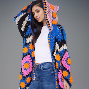 Women's Handmade Coat For Winter Long Crochet Hand Knit Afghan Jacket Birthday Gift For Her
