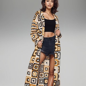 Crochet Granny Square Coat: Long Boho Jacket