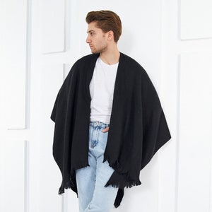 Wool Blend Poncho: Tribal Pattern Festival Shawl