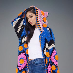 Handmade Boho Knit Hooded Jacket: Festival Robe