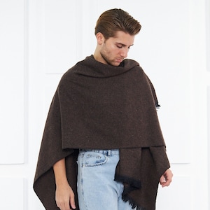 Brown Oversize Scarf Men, Winter Mens Blanket Shawl, Black Wool Large Scarf Men, Men's black Boho Jacket Poncho, Wool Fall Cape, Cape Men