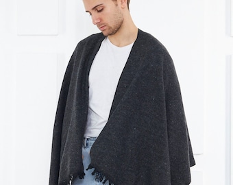 Grey Poncho Men, Winter Mens wear, Wool Poncho Men, Warm Poncho Men, Winter Poncho Men, Husband gift, Boyfriend Gift