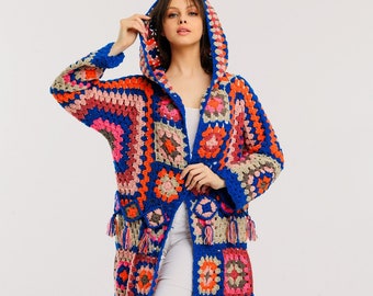 Knit Boho Cardigan Coat: Long Loose Jacket Crochet Gift