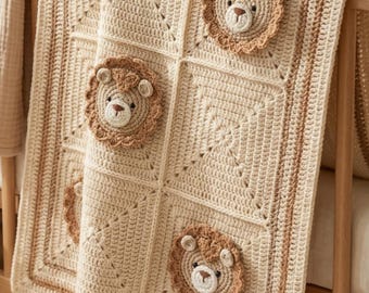 Blankets for Babies  Beige Lion Knit Blanket Nursery Blanket for Baby Boys Baby Shower Gifts Handmade Baby Blankets for Her