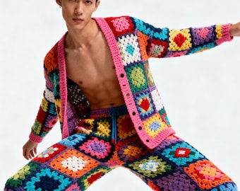 Set coordinato di abiti da festa da uomo, maglione e pantaloni lavorati a maglia, costume fatto a mano per uomo, regalo di compleanno, abiti da sposa