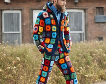 Colorful Jacket and Pants for Men, Burning Man Clothes Men, Festival Outfit Men, Rave Outfit Men,  Boho Clothing Men, Nomad Clothes Men,