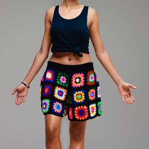 Crochet Granny Square Shorts: Retro Cotton Women's Shorts image 3