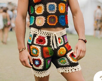 Shorts au crochet pour hommes, vêtements de festival pour hommes, shorts au crochet d'automne, cadeau fait main pour hommes