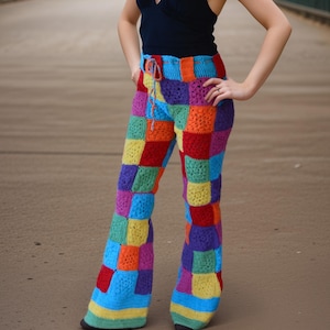 Crochet Granny Square Pants: Colorful Boho Festival Trousers