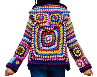 granny square sweater with hood