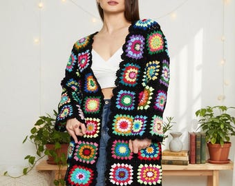 Oversize Crochet Maxi Cardigan: Cotton Granny Square Jacket Oversize Jacket  Clothing