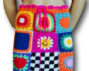 Granny Skirt, Crochet Skirt, Granny Square Skirt, Crochet Mini Skirt, Boho Crochet Skirt, Colorful Skirt, Patchwork skirt