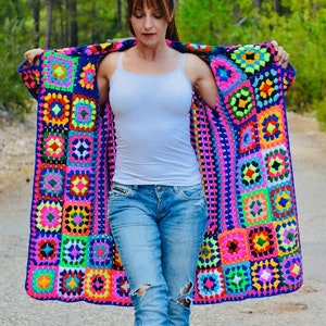 Colorful Cardigan Woman, Colorful Crochet Sweater, Colorful Knitted Sweater, Colorful Wool Sweater, Colorful Wool Cardigan