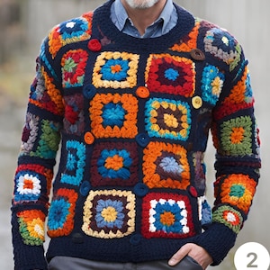 Mens Crochet Granny Square Sweater: Handmade Winter Jacket