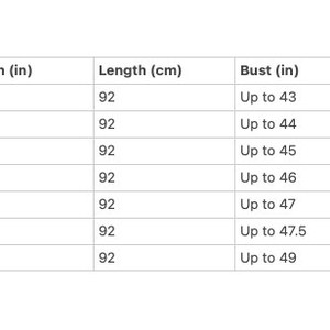 May include: Size chart showing measurements in inches and centimeters for a garment. The chart includes sizes S through 4XL, with corresponding bust and length measurements.