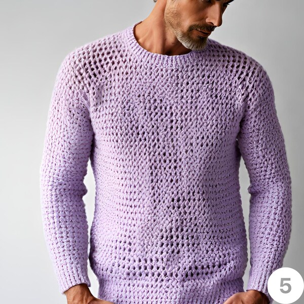 Lilac Men Sweater, Hand Knit Cotton Cardigan Sweater for Men, Summer long Sleeve Men top, Festival Outfit Men, Burning Men Outfit Men