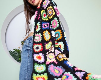 Black Coat Women, Long Women Coat, Oversize Crochet Cardigan, Oversize cardigan women,