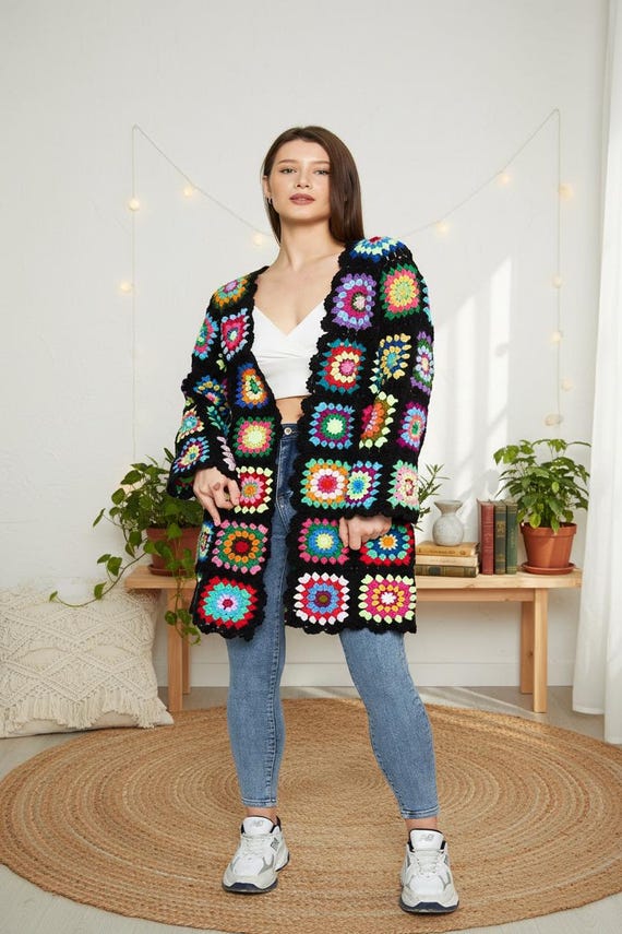 Oversize Crochet Maxi Cardigan: Cotton Granny Square Jacket Oversize Jacket  Clothing
