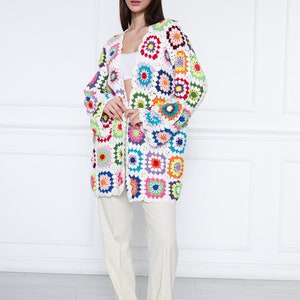 Boho Women sweater, Hand crochet sweater, White boho sweater, White summer jacket, White bohemian jacket, White knit jacket, image 10