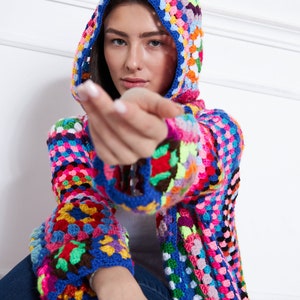 Colorful Cardigan Woman, Colorful Crochet Sweater, Colorful Knitted ...