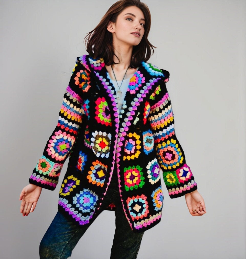 Suéter de abuela a crochet: Chaqueta bohemia extragrande - Etsy México, image size:961x1013