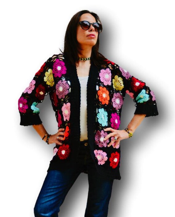 CHANDAKA Summer Cardigan, Summer Jacket, Knitted Summer Cardigan, Floral Summer Cardigan