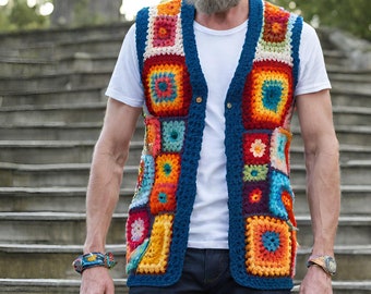 Crochet Top for men, Festival Clothing Men, Fall Crochet Vest, Handmade Mens Gift, Unique Husband Gift, Boyfriend Birthday Gift