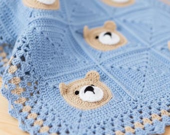 Hand Knitted Baby Boy Blankets, Newborn Throw, Teddy Bear Throw, Baby Boy Nursery Decor, New baby Boy Gift,
