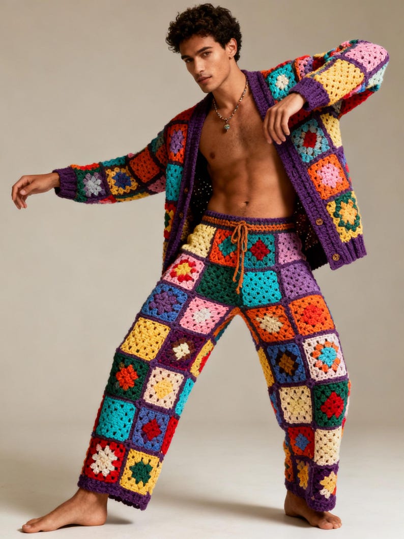 Men's Rave Clothes Knit Matching Set  Retro Costume Men Sweater Gift Groom 's Clothing Party Dress Up