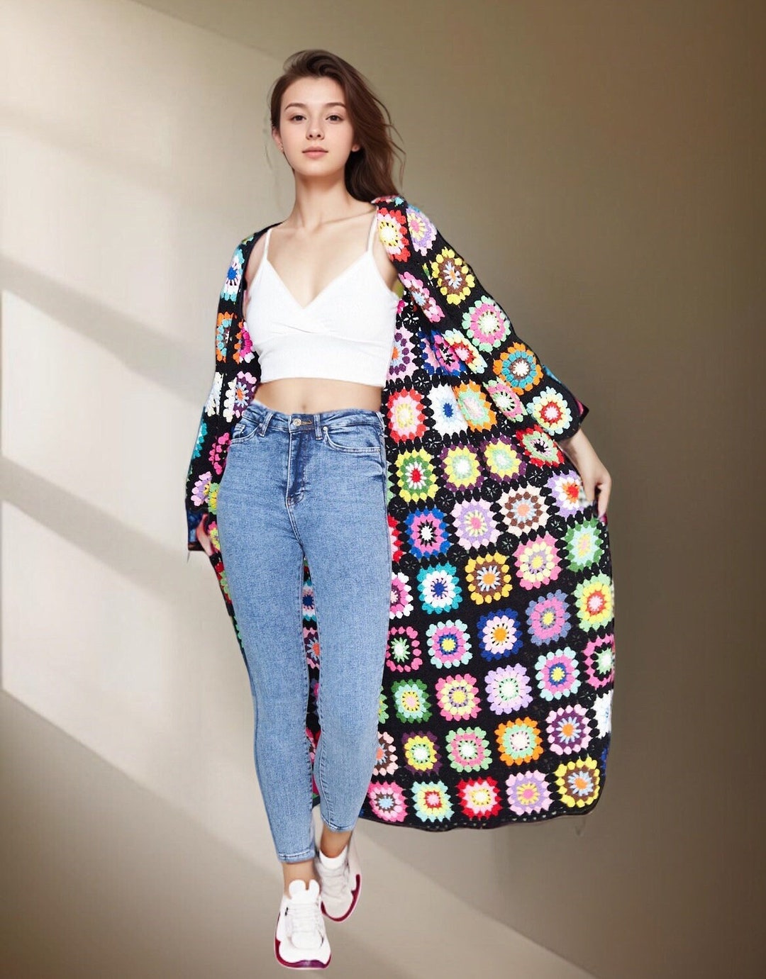 Long Crochet Jacket, Long Women Cardigan, Long Boho Cardigan, Long