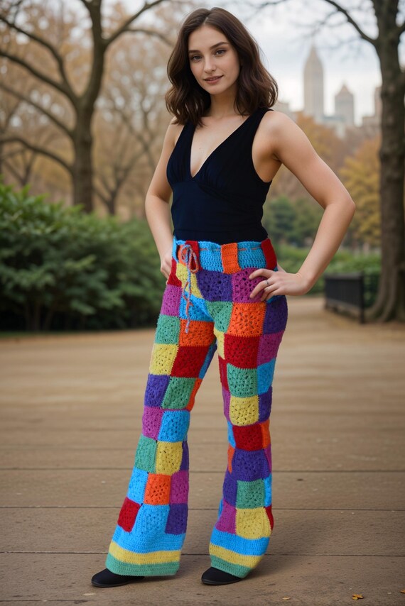 vintage crocheted pants ヴィンテージ　クロシェパンツ おばあちゃんスクエアクロシェパンツ：ボヘミアンフェスティバルパンツ