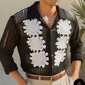 Mens Crochet Shirt, Shirt for Men, Black Shirt Mens, Crochet Shirt, Crochet Unisex Shirt, Stylish Unique Shirt For Men, Boyfriend Shirt Gift