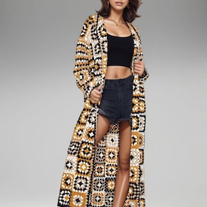 Oversize Crochet Cardigan, Crochet Granny Square Jacket for Women, Crochet Floral Jacket, Handmade Cardigan