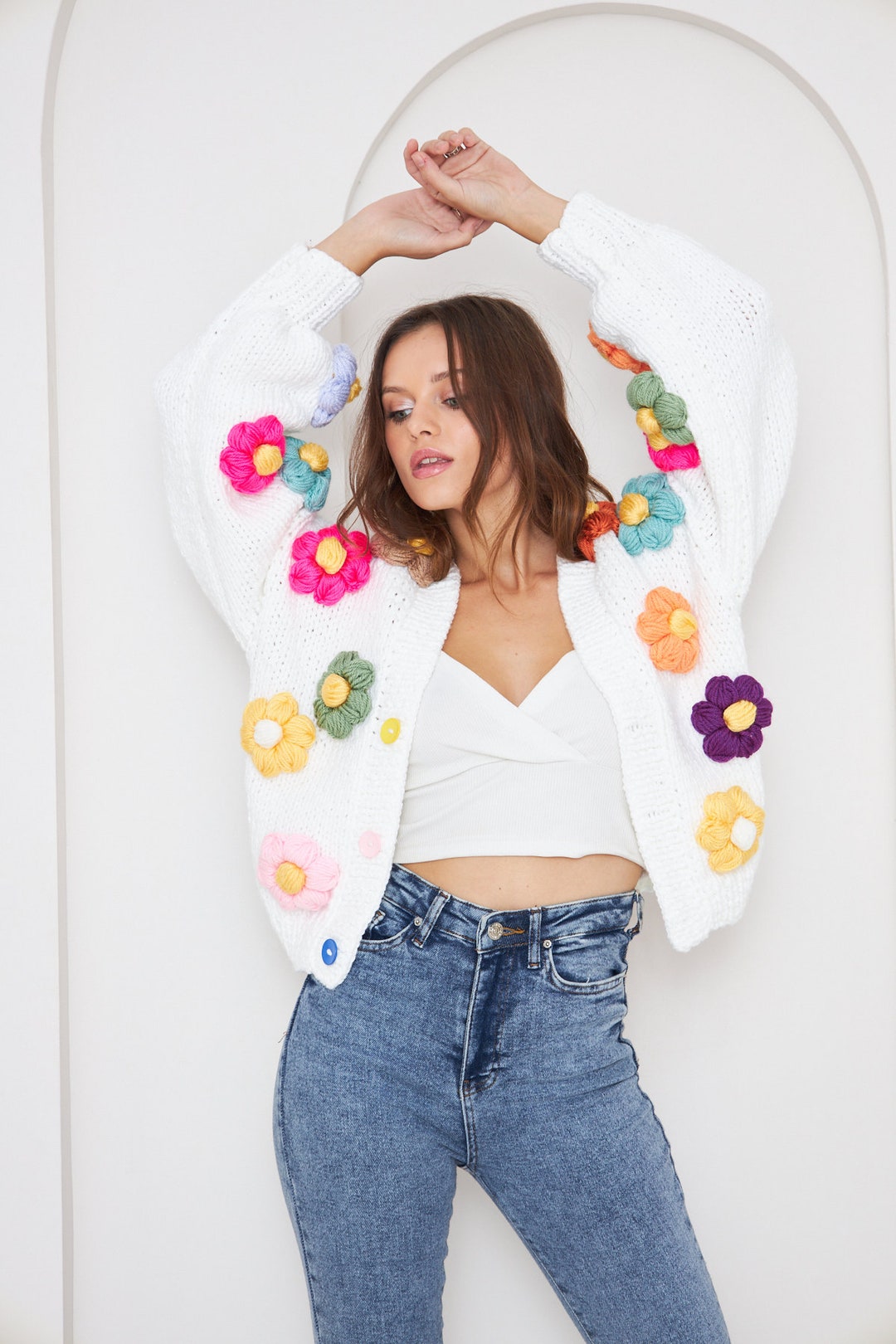 Flower Cardigan, Oversize Floral Cardigan, Chunky Floral