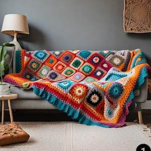 Crochet Granny Square Blanket: Handmade Boho Knit Bedspread