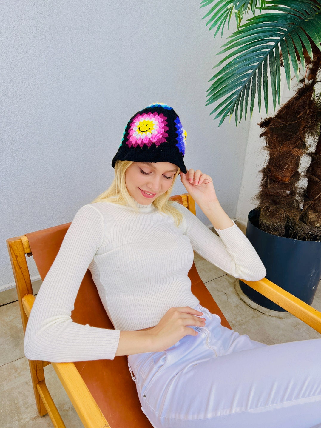 関税/送料込★Rest&Recreation★KNIT BUCKET HAT Knit Bucket Hat, Festival Hat, Retro Hat, Smiley Hat