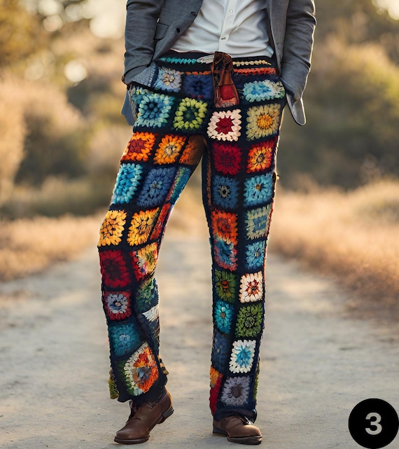 Pantalones Hippie Hombre, Pantalones Cuadrados de la Abuela, Pantalones  Boho para Hombre, Pantalones de Festival de Punto para Hombre, Pantalones  de Punto a Mano Hombres -  México