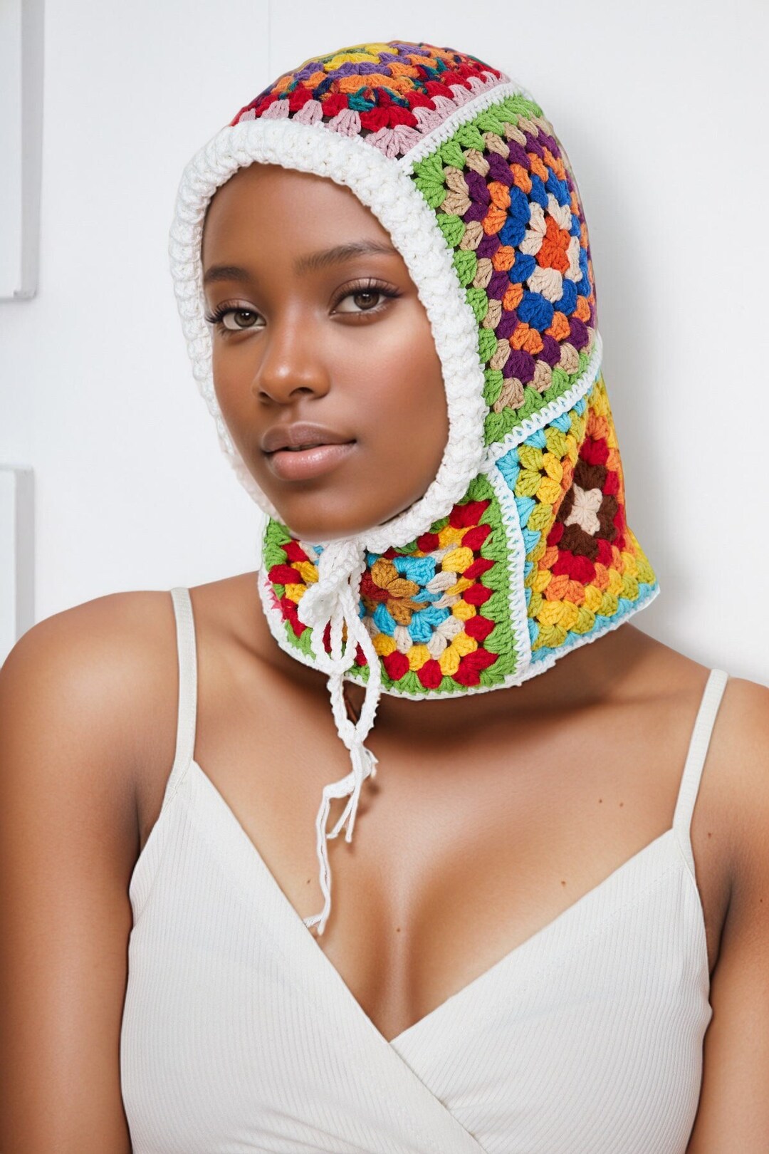 Granny Square Crochet Balaclava, Black and White Crochet Balaclava