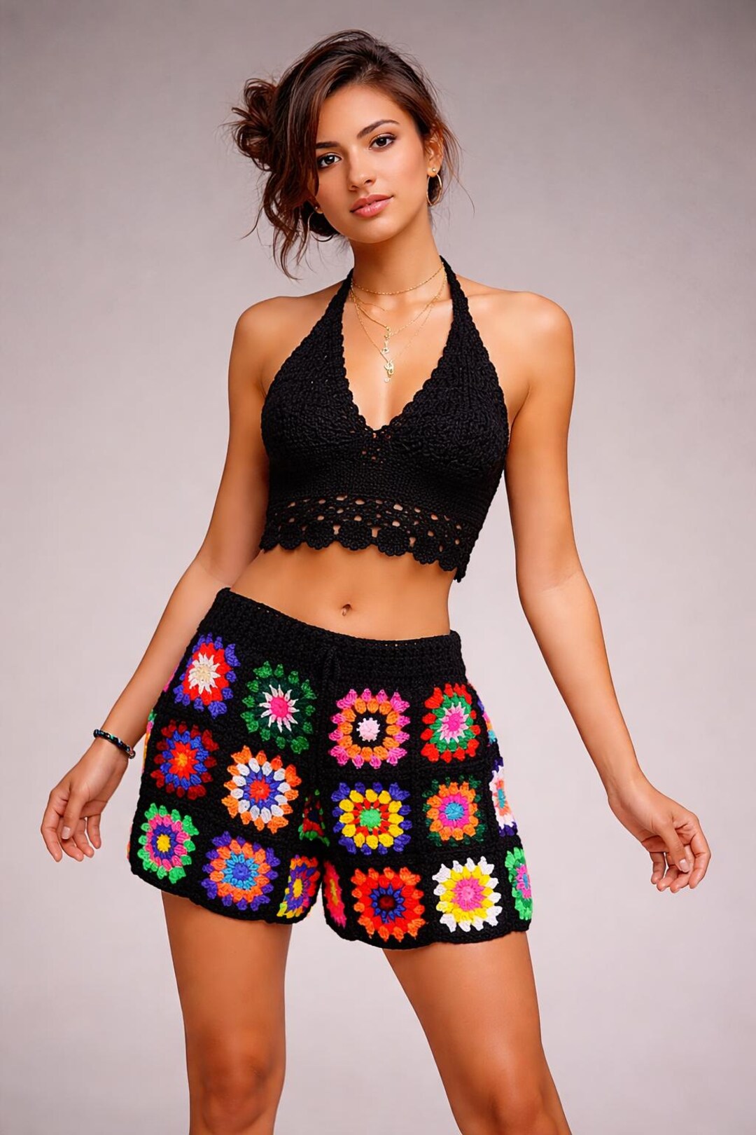 Crochet Granny Square Shorts: Retro Cotton Women's Shorts - Etsy
