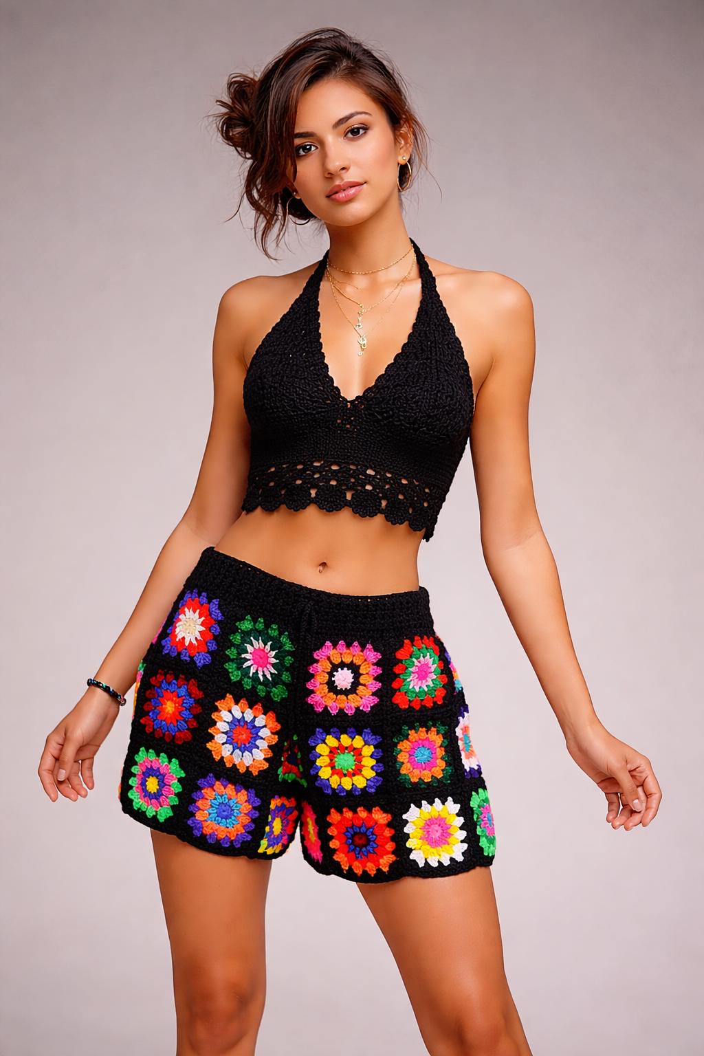 Crochet Granny Square Shorts: Retro Cotton Women's Shorts - Etsy