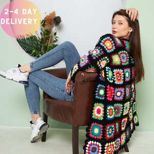 Crochet Granny Square Knit Cardigan: Boho Jacket