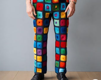 Festival Pants for Man, Granny Pants Men, Granny Square Trousers, Retro Trousers, Crochet Pants Man, Boho Pants, Knit Pants  for Men