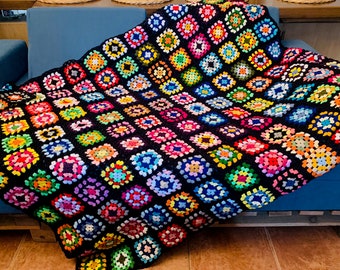 Granny Blanket, Afghan Blanket, Knit Blanket, Handmade Blanket, Crochet Blanket, Colorful Blanket