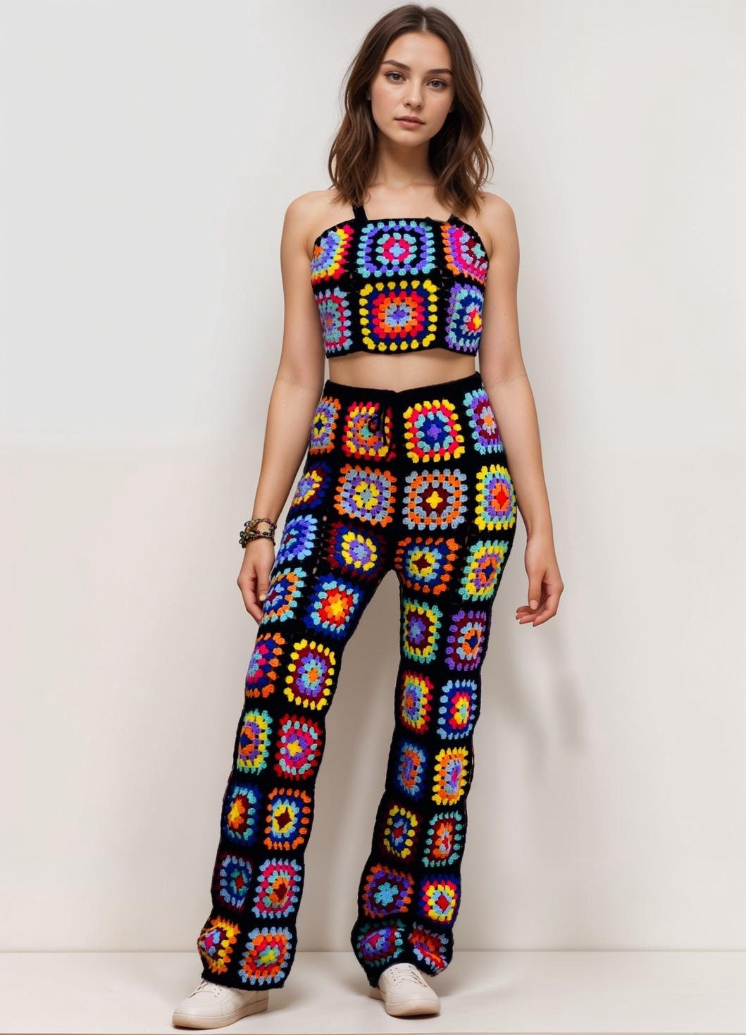 Crochet Pants, Festival Pants, Granny Pants, Women Trousers