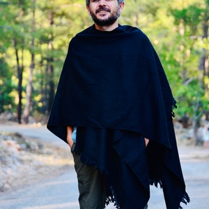 Black Poncho Men, Winter Mens Poncho, Black Wool Poncho Men, Men's ...