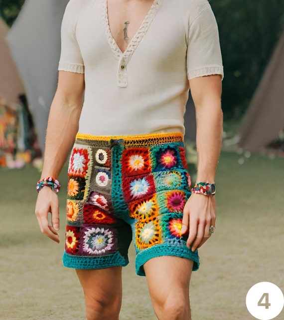 Festival Clothing Mens Hippie Shorts Crochet Shorts Mens Boho