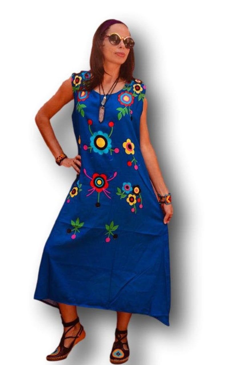 Blue Summer Dress Blue Cotton Dress Blue Floral Dress Etsy